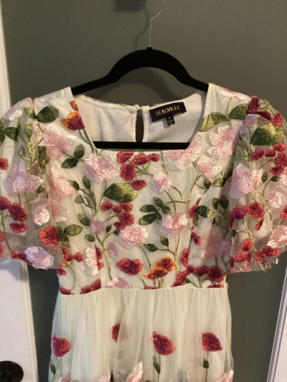 Deauville Ivory Floral Embroidered Midi Dress with 3D Flowers - Size Small - EUC - Picture 2 of 16